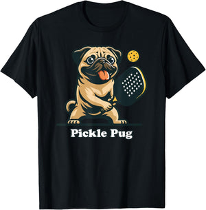 Pug Dad Pug Canine Playing Pickleball Funny Doggo Pickle Pug , Small, Grey T-Shirt - T-Shirt | Black