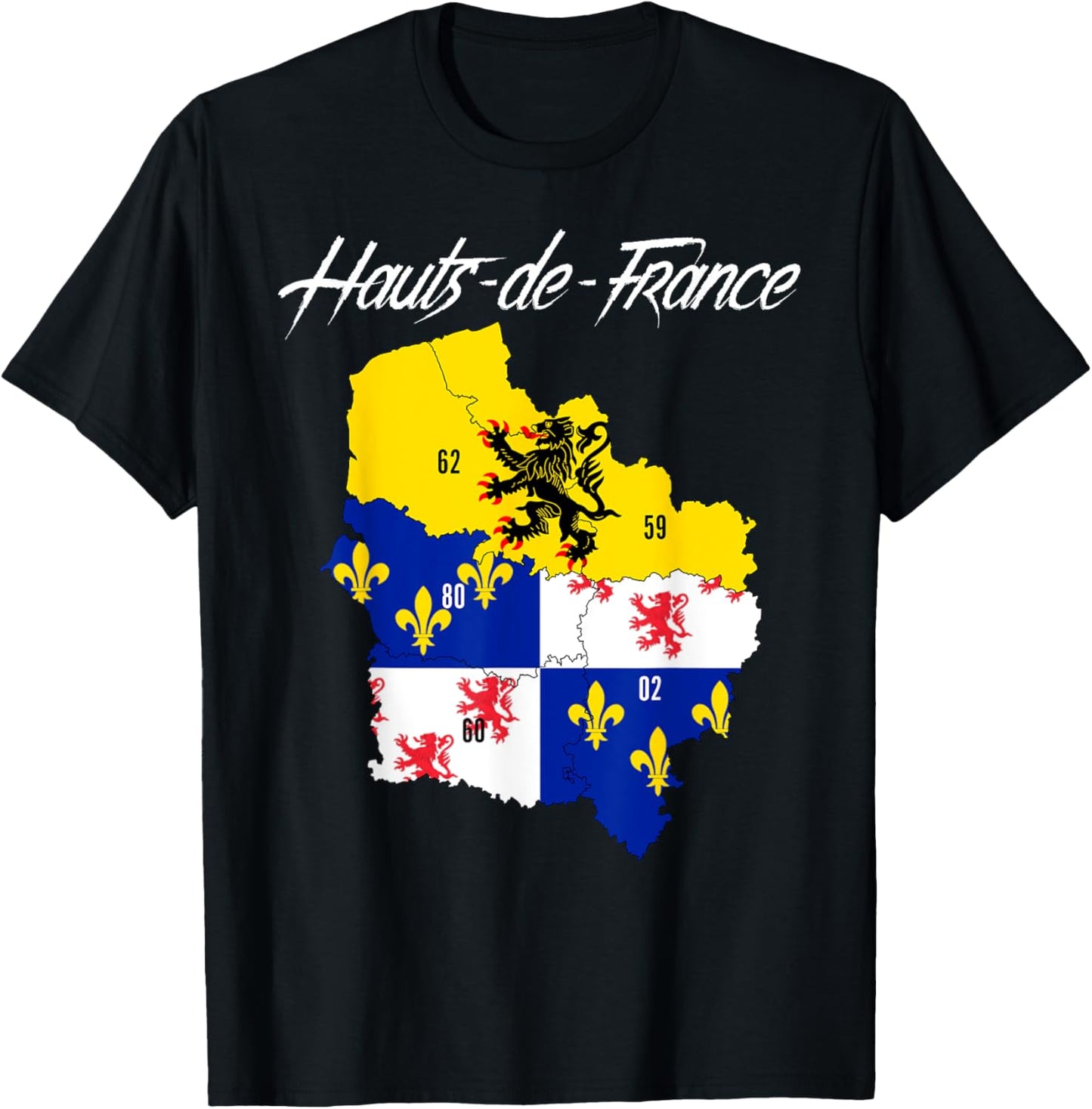 Map Flag of Hauts-de-France, French Region T-Shirt - T-Shirt | Black