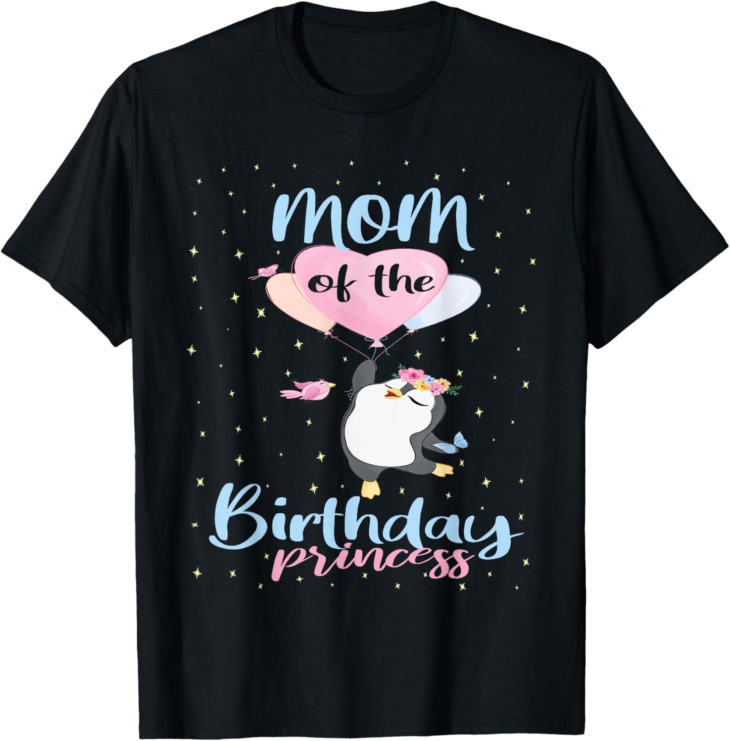Mom Of The Birthday Princess Penguin Girls B-day Party T-Shirt - T-Shirt | Black