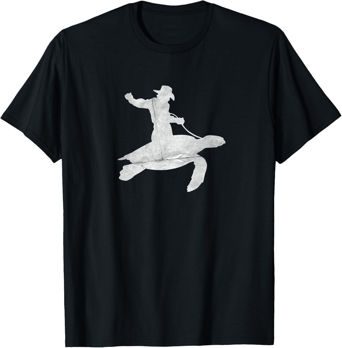 Cowboy Riding a Sea Turtle Distressed T-Shirt - T-Shirt | Black