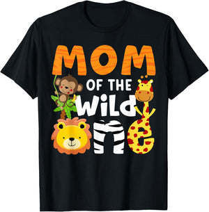 Mom of the Wild One Zoo Birthday Safari Jungle Animals Party T-Shirt - T-Shirt | Black