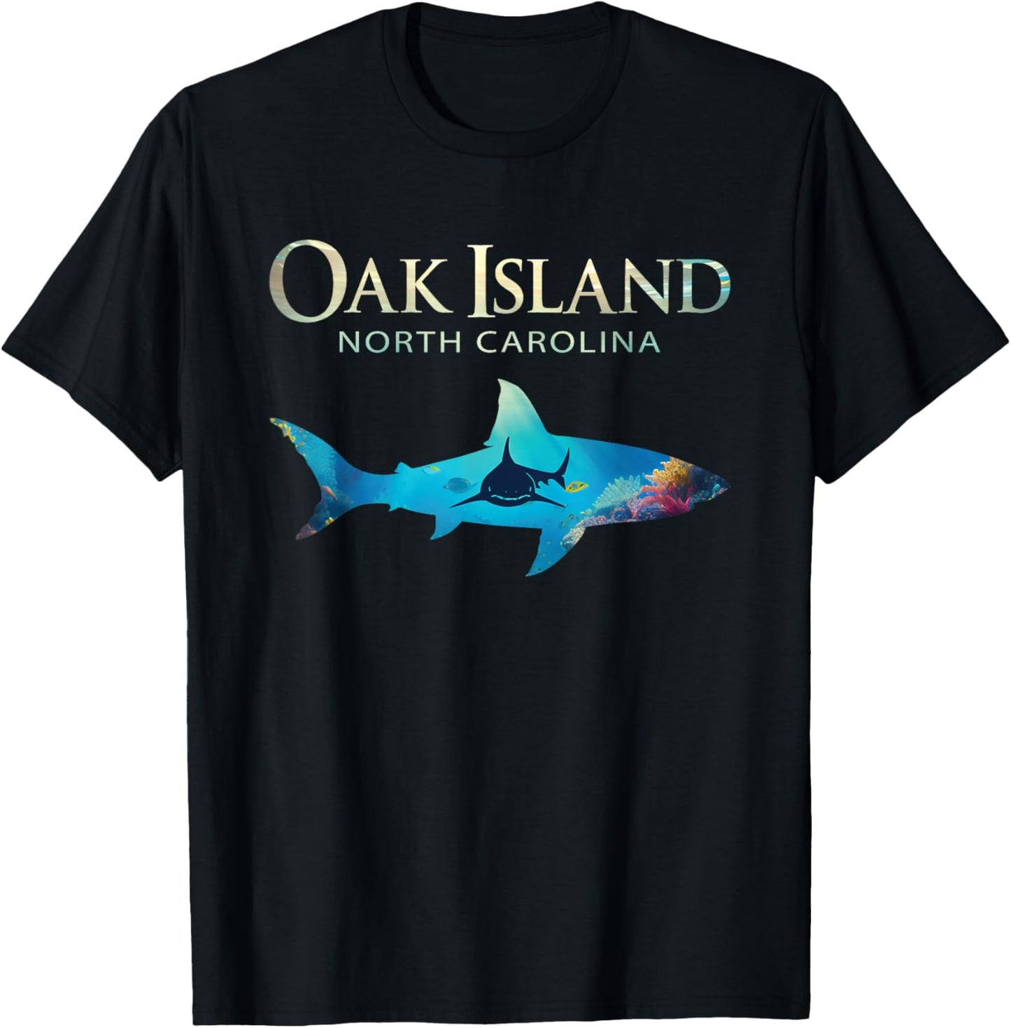 Oak Island Retro Oak Island Nc Shark T-Shirt - T-Shirt | Black