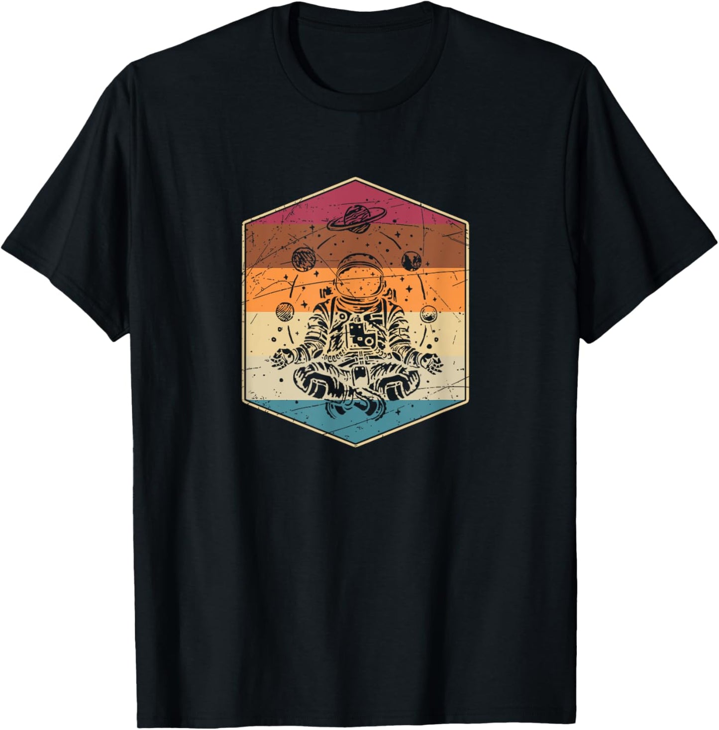 Funny Meditation Yoga Cosmonaut Science Gift Retro Astronaut T-Shirt - T-Shirt | Black