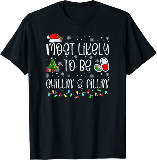 Most Likely To Pharmacy Christmas, Pharmacy Technician, 2023 T-Shirt - T-Shirt | Black