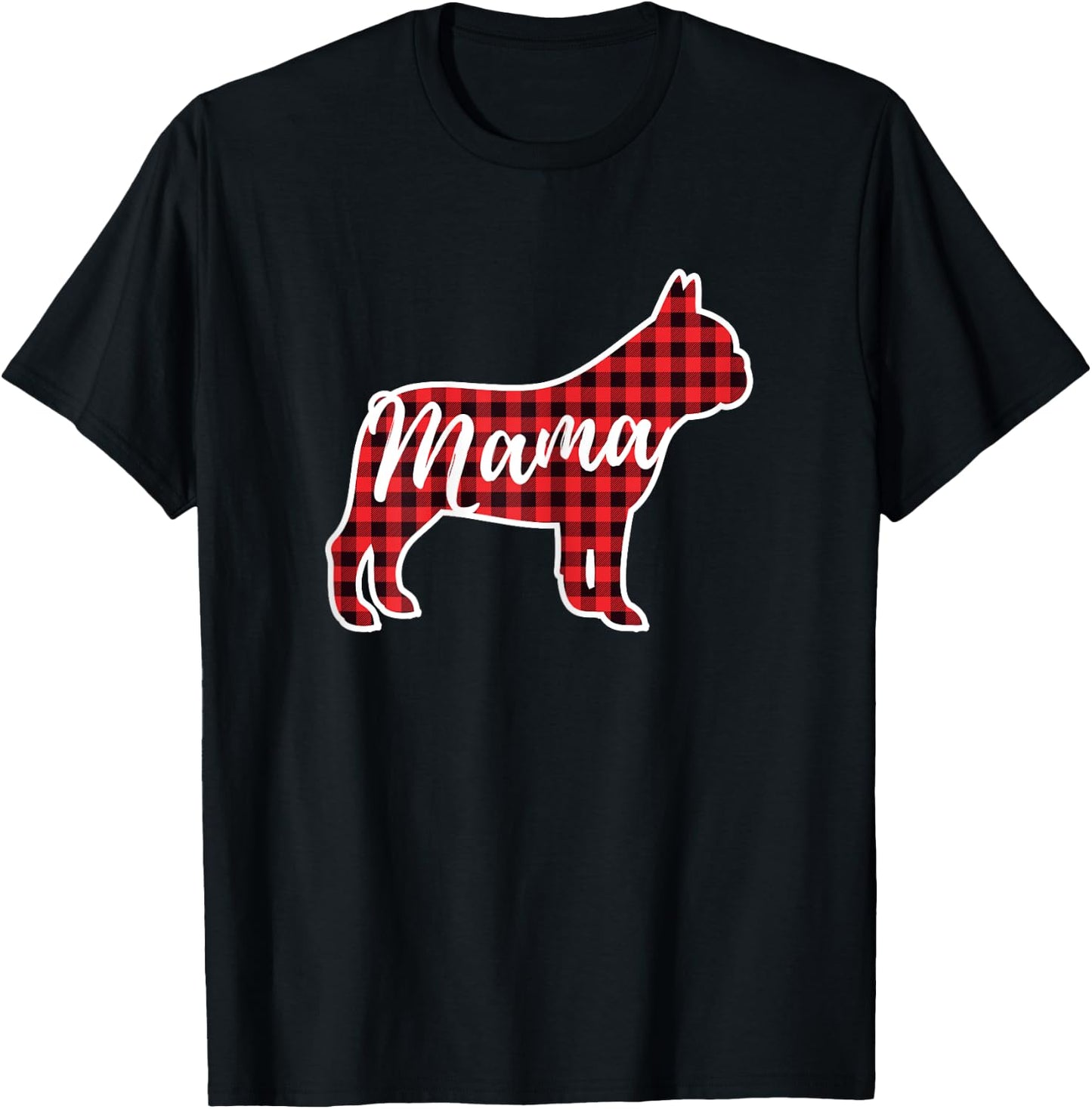 Red Plaid Mama French Bulldog Dog Mom Buffalo Pajama Shirt T-Shirt - T-Shirt | Black
