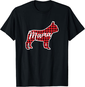 Red Plaid Mama French Bulldog Dog Mom Buffalo Pajama Shirt T-Shirt - T-Shirt | Black