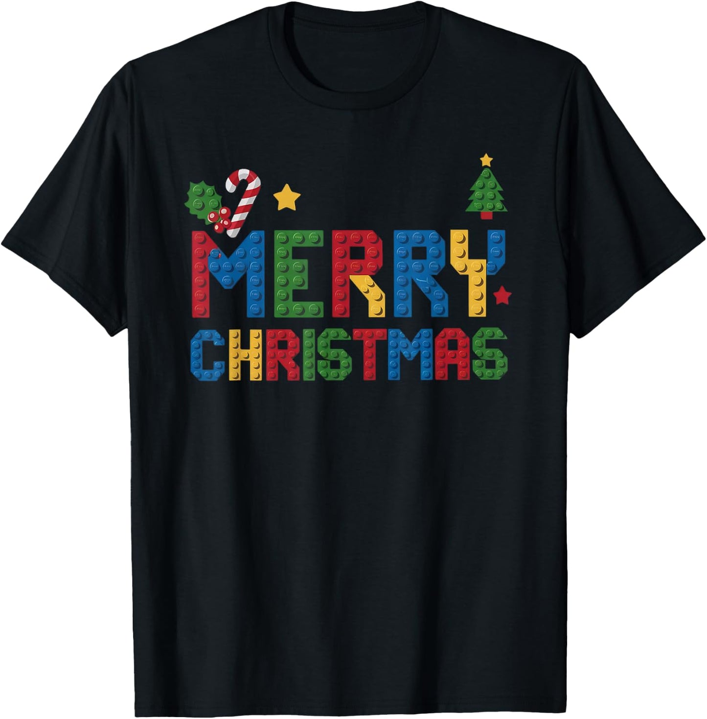 Merry Christmas Master Builder Kids Building Blocks Bricks T-Shirt - T-Shirt | Black