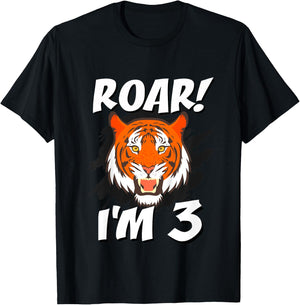 3 Year Old Tiger Birthday Party Tigers Roar Safari 3rd Gift T-Shirt - T-Shirt | Black