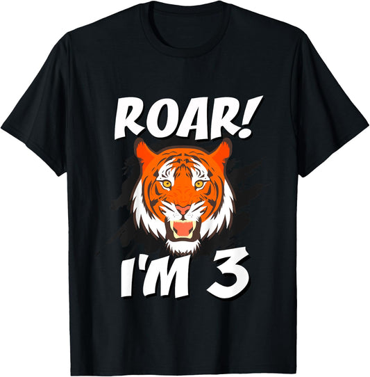 3 Year Old Tiger Birthday Party Tigers Roar Safari 3rd Gift T-Shirt - T-Shirt | Black