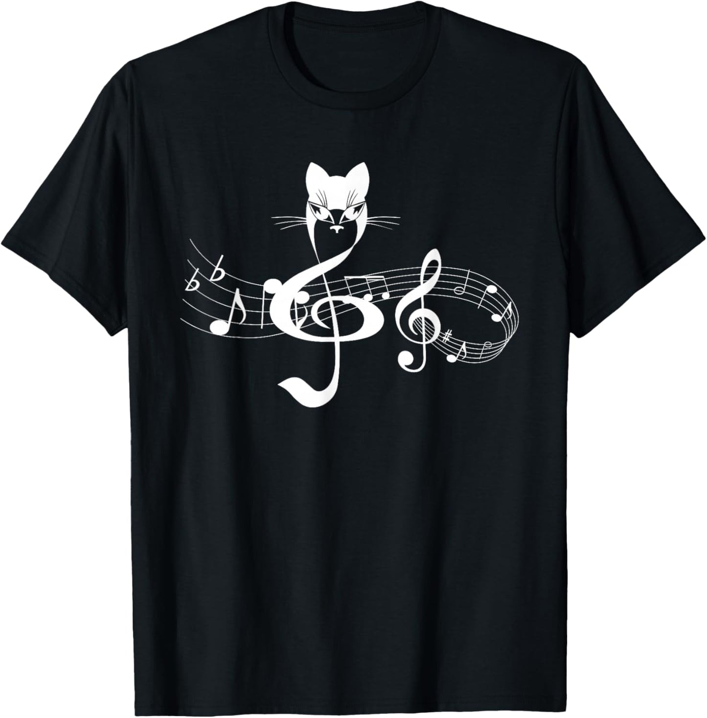 Music & Cats Lover Treble Clef Funny Cat Music Notes T-Shirt - T-Shirt | Black