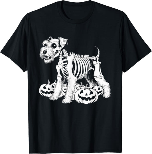 Miniature Schnauzer Skeleton Birthday Halloween T-Shirt - T-Shirt | Black