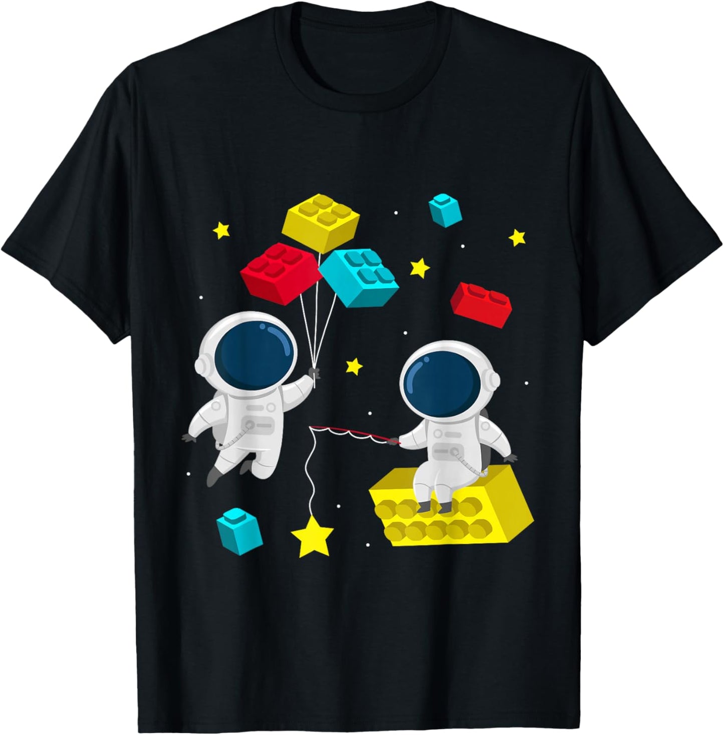 Space Astronaut Building Blocks Bricks T-Shirt - T-Shirt | Black