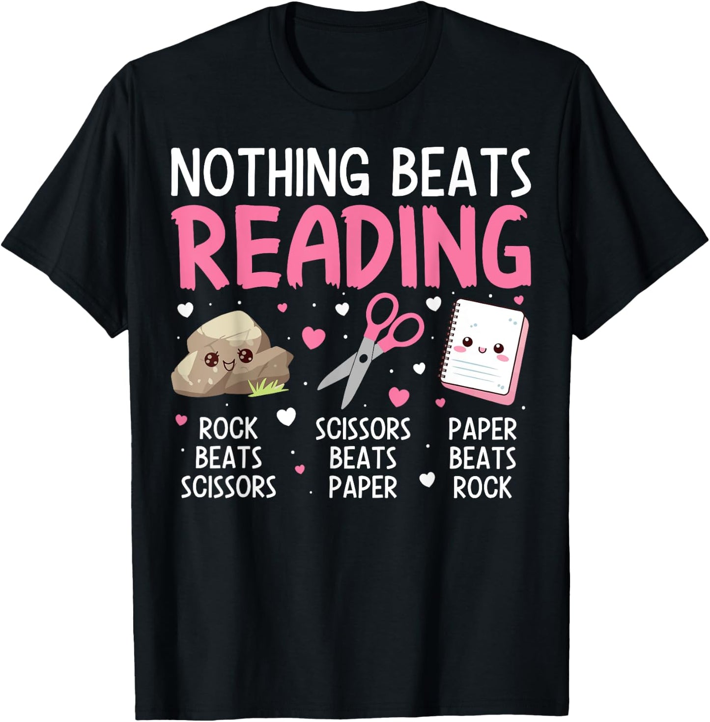 Rock Paper Scissors Vintage Nothing Beats Reading Hand Game T-Shirt - T-Shirt | Black