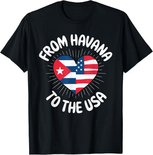 Half Cuban Half American Country USA Flag Cuba America T-Shirt - T-Shirt | Black