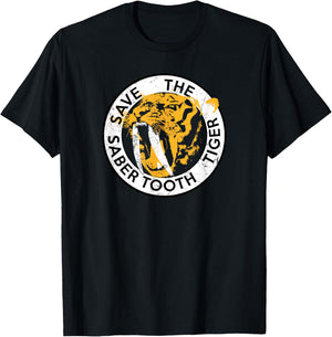 Saber-Tooth Tiger Big Cat Conservation Retro T Shirt Men Women Girls Kids T-Shirt - T-Shirt | Black