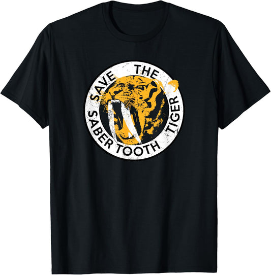 Saber-Tooth Tiger Big Cat Conservation Retro T Shirt Men Women Girls Kids T-Shirt - T-Shirt | Black