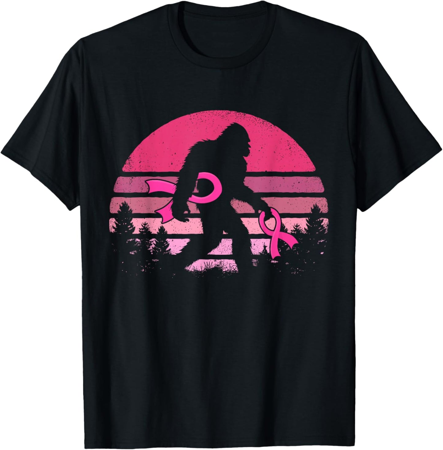 Sasquatch Pink Ribbon Funny Bigfoot Breast Cancer Awareness T-Shirt - T-Shirt | Black
