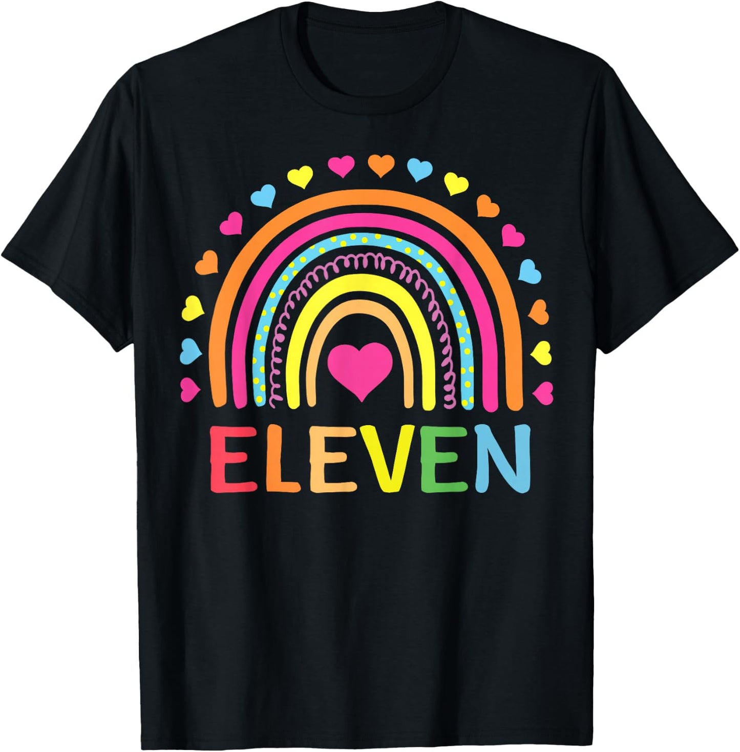 11 Years Old Rainbow 11th Birthday Gift Girls Boys Bday T-Shirt - T-Shirt | Black