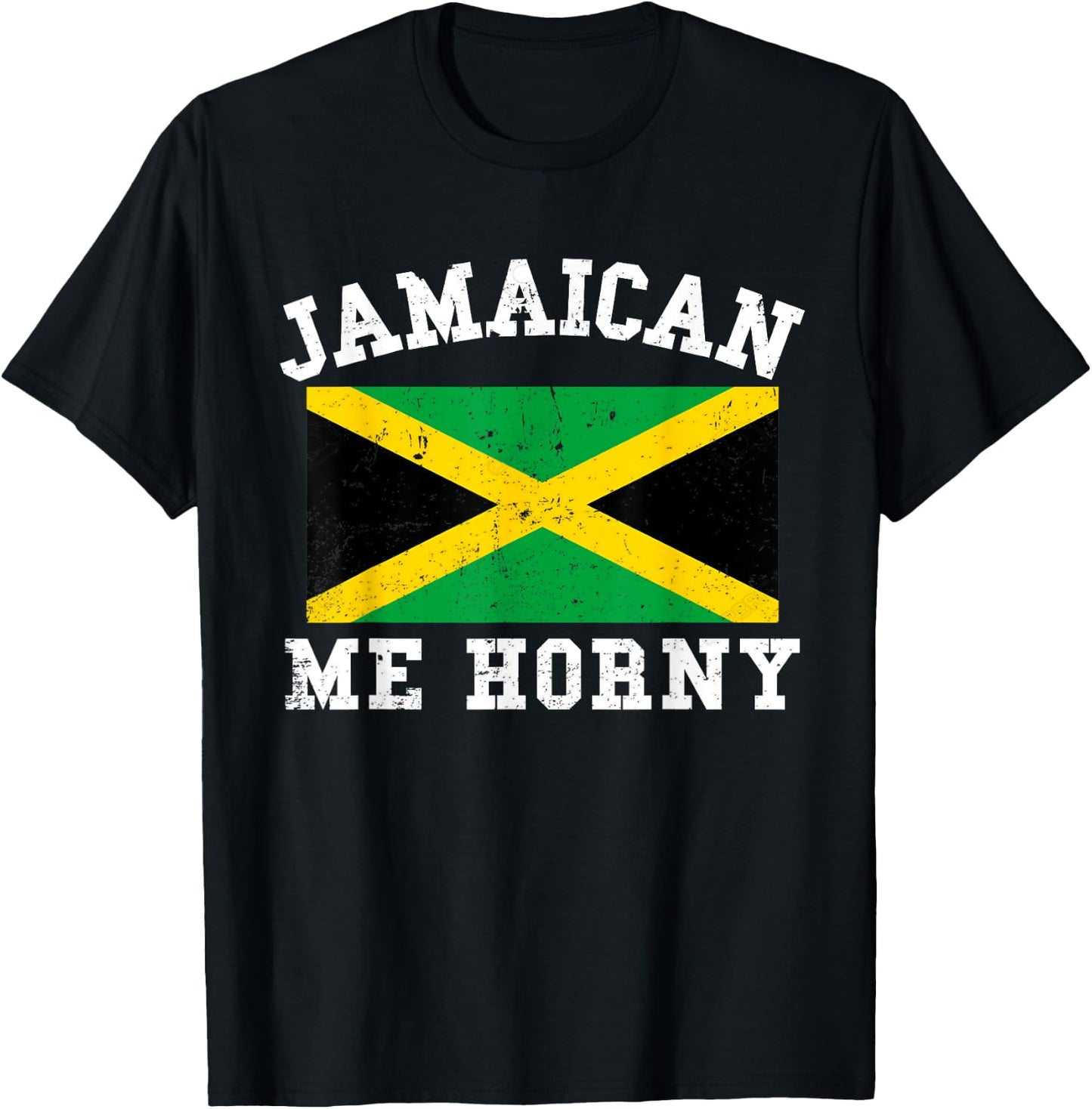 Jamaican Me Horny Shirt Jamaica Flag Caribbean Vacation Gift T-Shirt - T-Shirt | Black