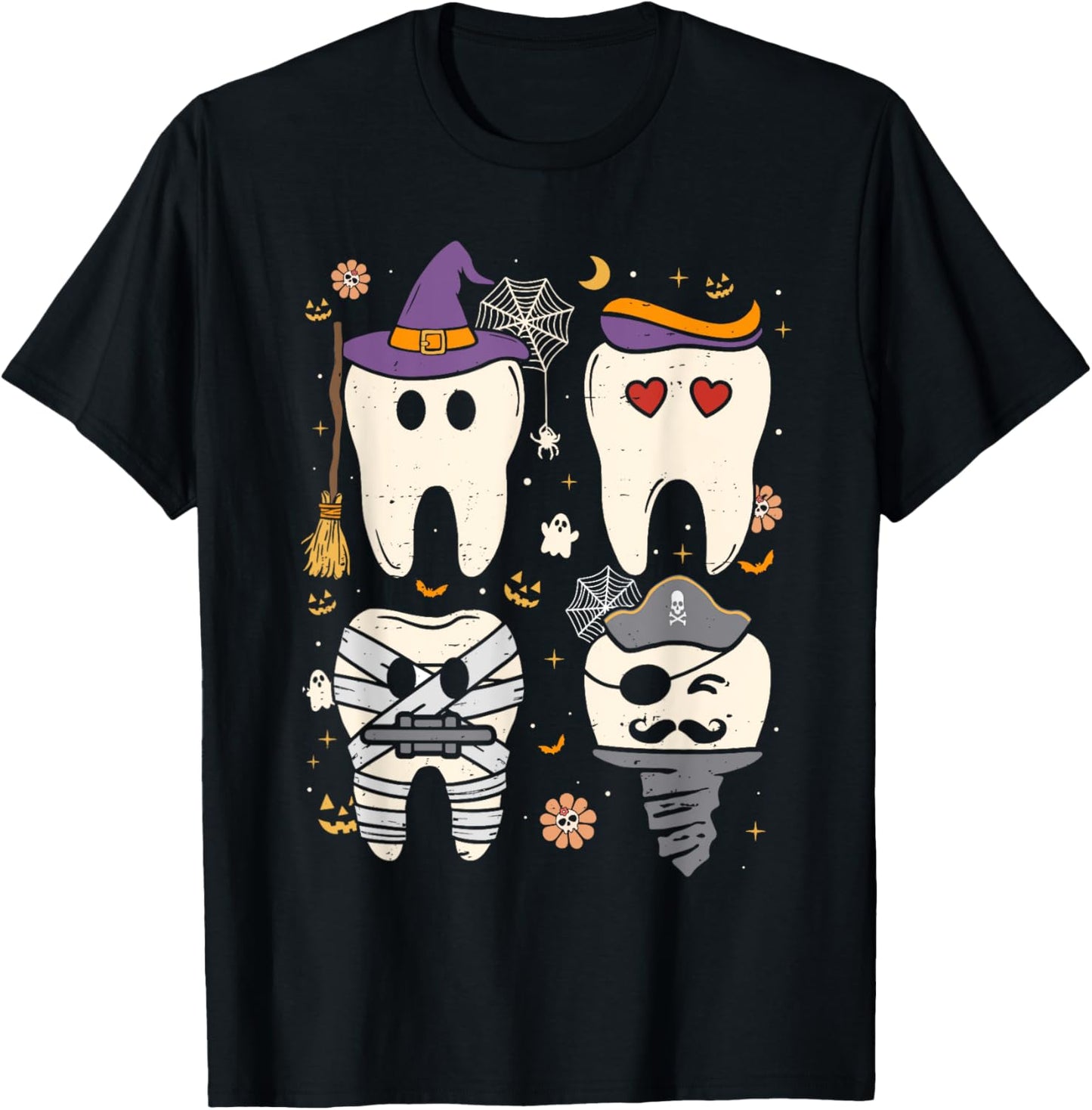 Halloween Dentist Witch Teeth Dental Crew Costume Men Women T-Shirt - T-Shirt | Black