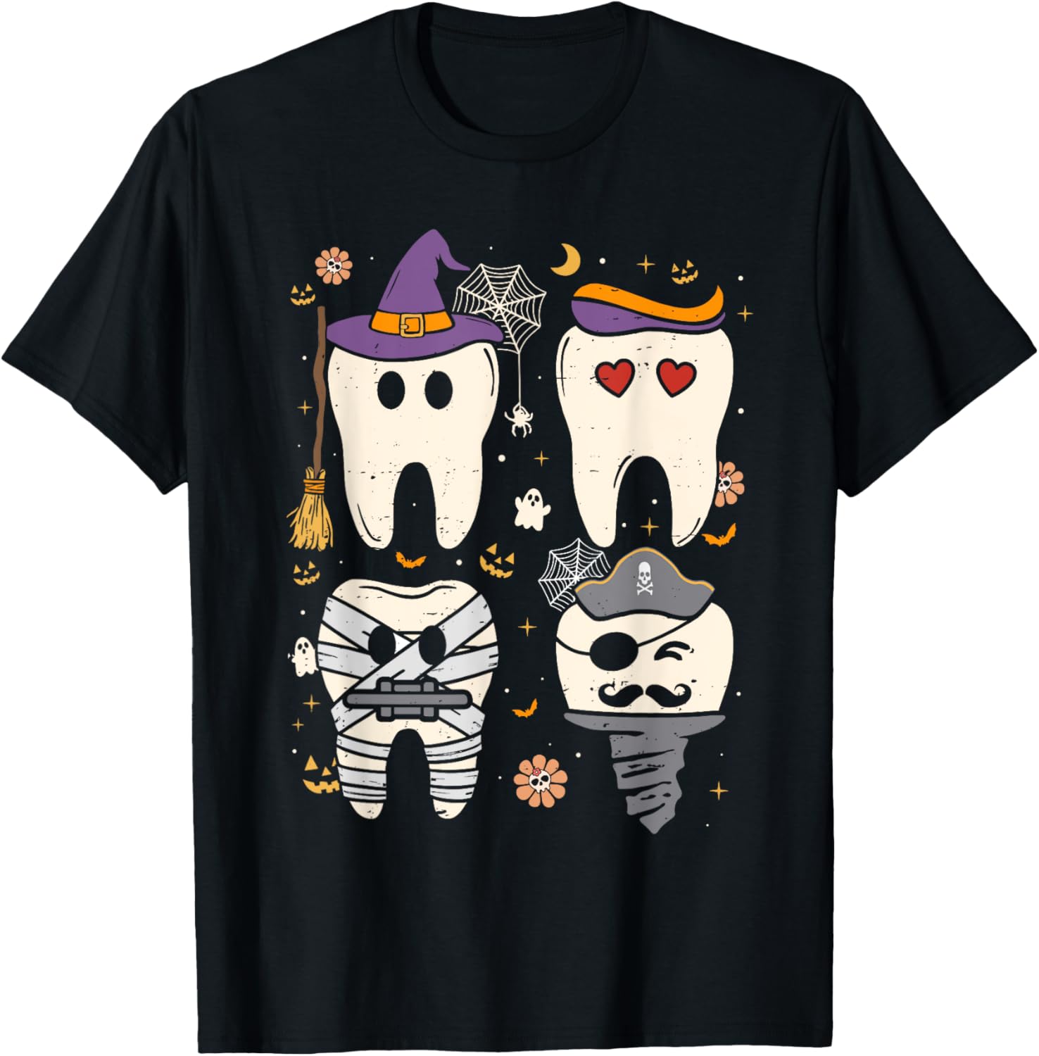 Halloween Dentist Witch Teeth Dental Crew Costume Men Women T-Shirt - T-Shirt | Black