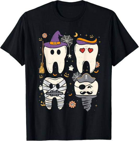 Halloween Dentist Witch Teeth Dental Crew Costume Men Women T-Shirt - T-Shirt | Black