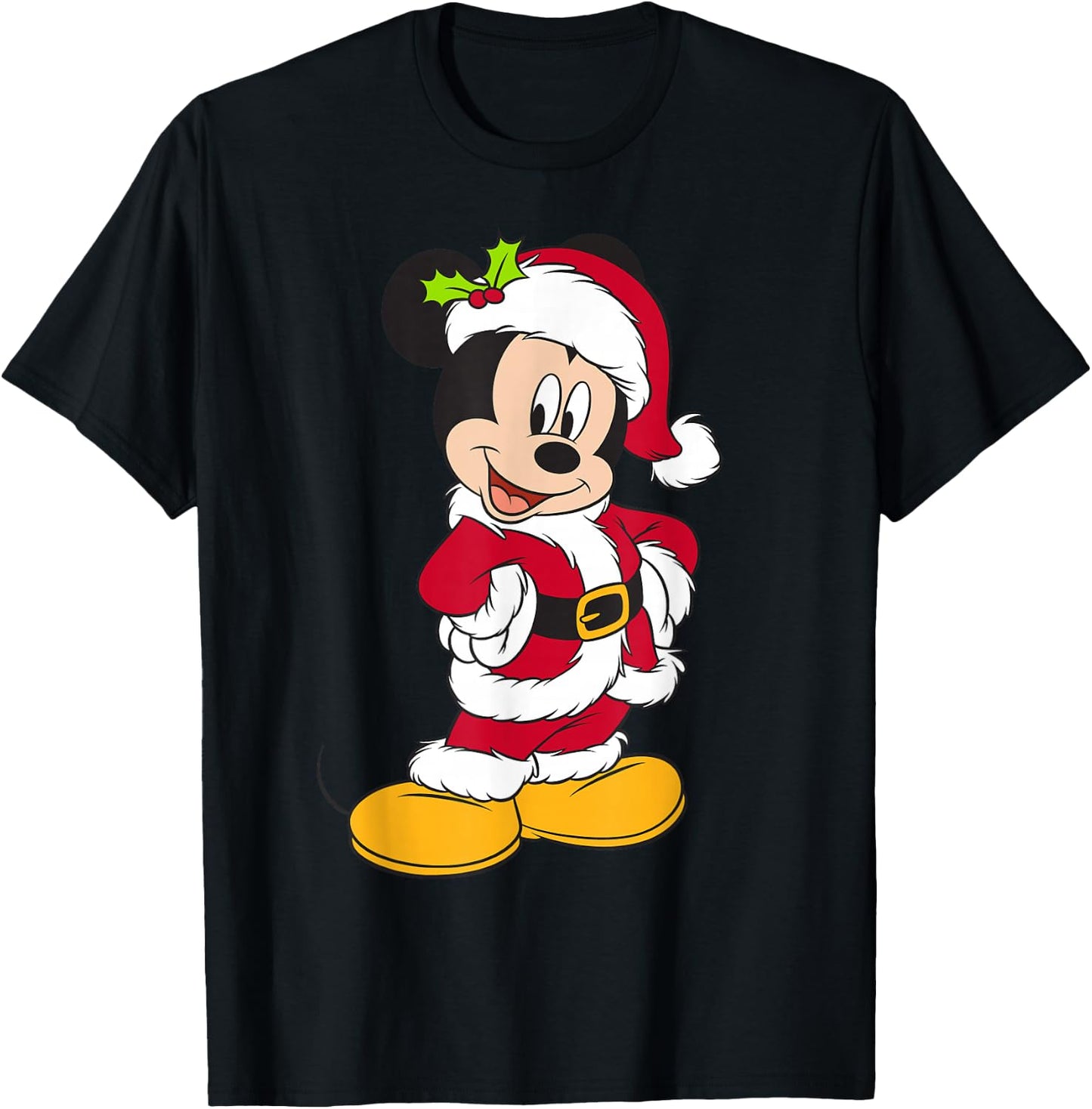 Disney Santa Mickey Mouse Holiday Short Sleeve T-Shirt - T-Shirt | Black