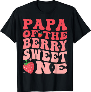 Papa Of The Berry Sweet One 1st Birthday Strawberry T-Shirt - T-Shirt | Black
