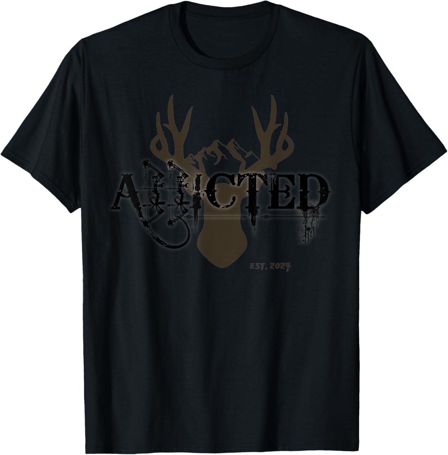 Bow Hunting Addicted To Bow Hunt Compound Bow Buck Mountain T-Shirt - T-Shirt | Black