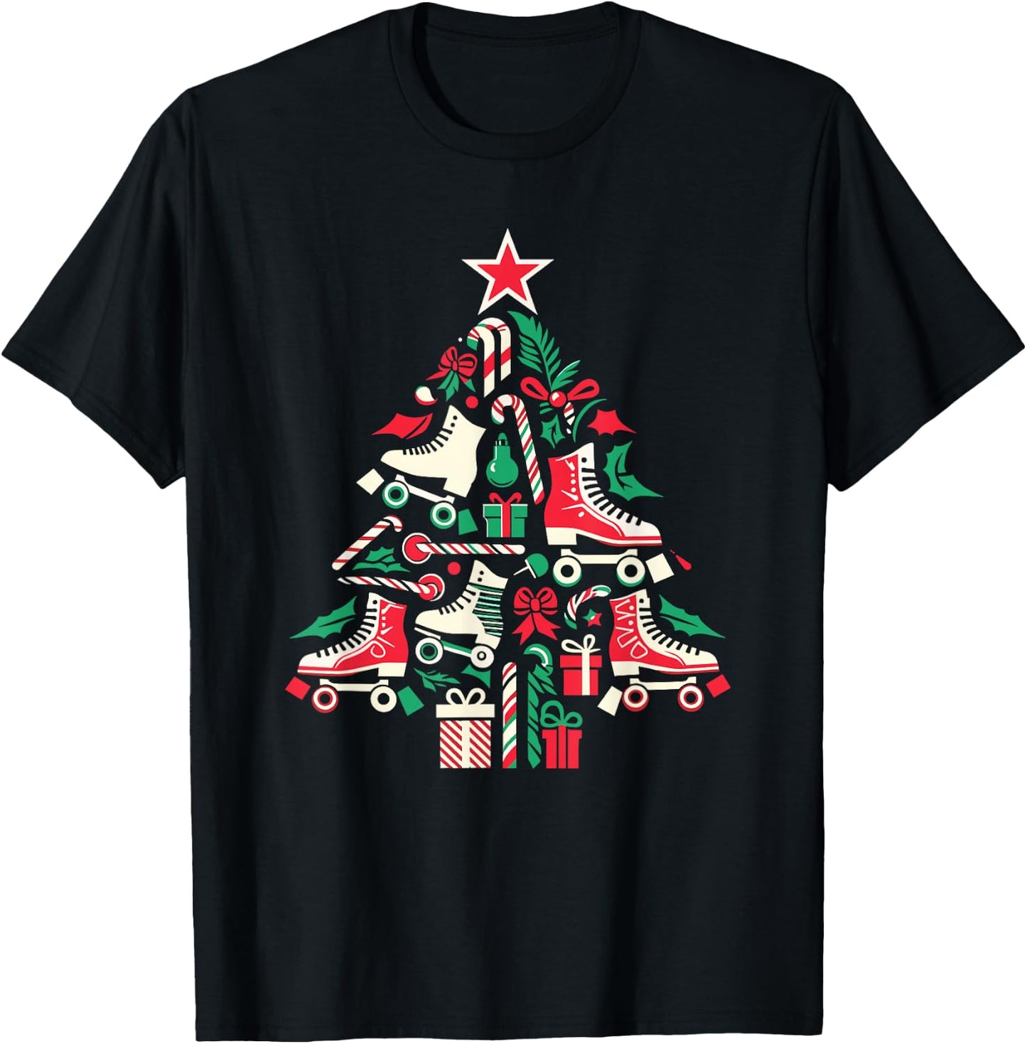 Funny Roller Skating Christmas Tree Roller Skate T-Shirt - T-Shirt | Black