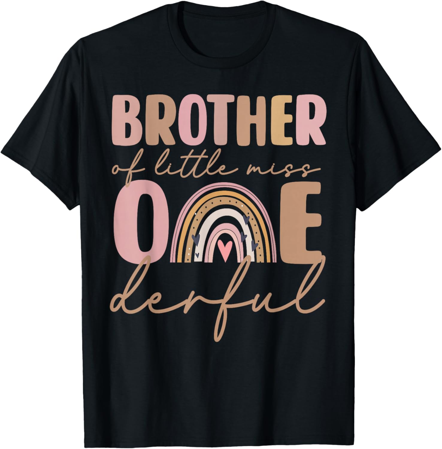 Brother of Little Miss Onederful First Birthday Boho Rainbow T-Shirt - T-Shirt | Black