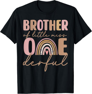 Brother of Little Miss Onederful First Birthday Boho Rainbow T-Shirt - T-Shirt | Black