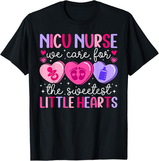 Valentine NICU Nurse Valentines Day NICU Nursing T-Shirt - T-Shirt | Black