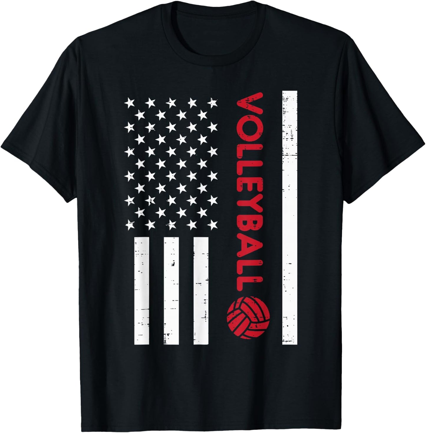 US Flag Red Volleyball Vintage Patriotic Men Women Kids T-Shirt - T-Shirt | Black