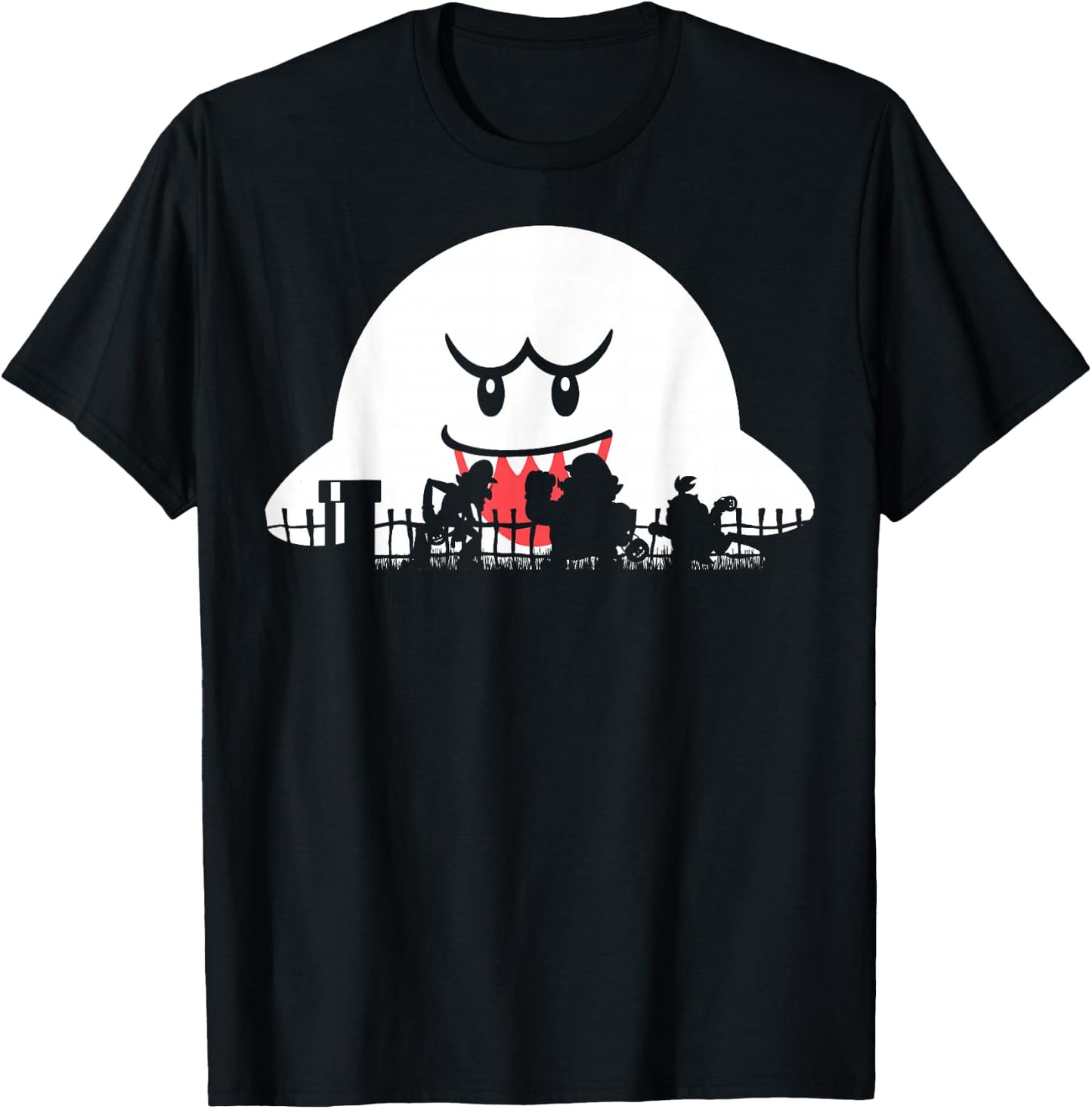 Super Mario Boo Trick Or Treat Halloween Silhouette T-Shirt - T-Shirt | Black