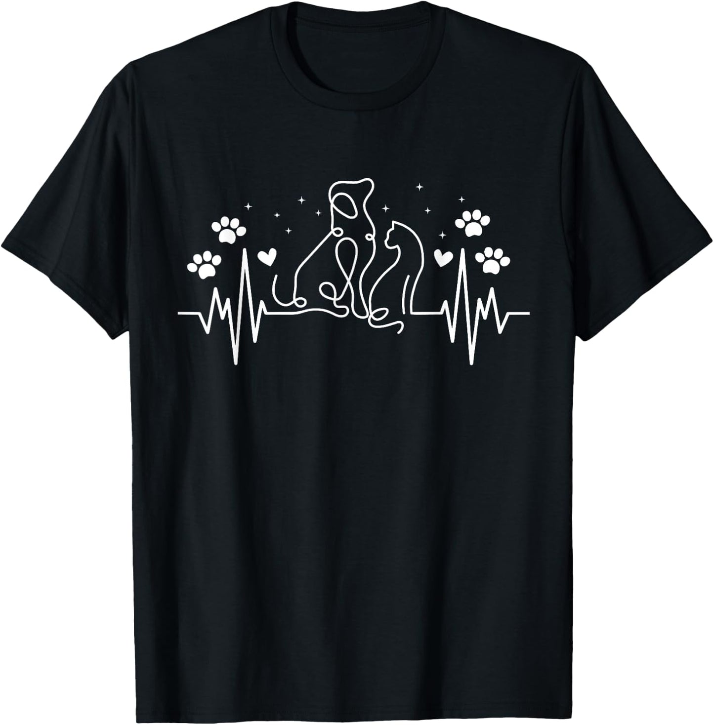 Line Art Veterinary Heartbeat Dog and Cat Lovers Vet Tech T-Shirt - T-Shirt | Black
