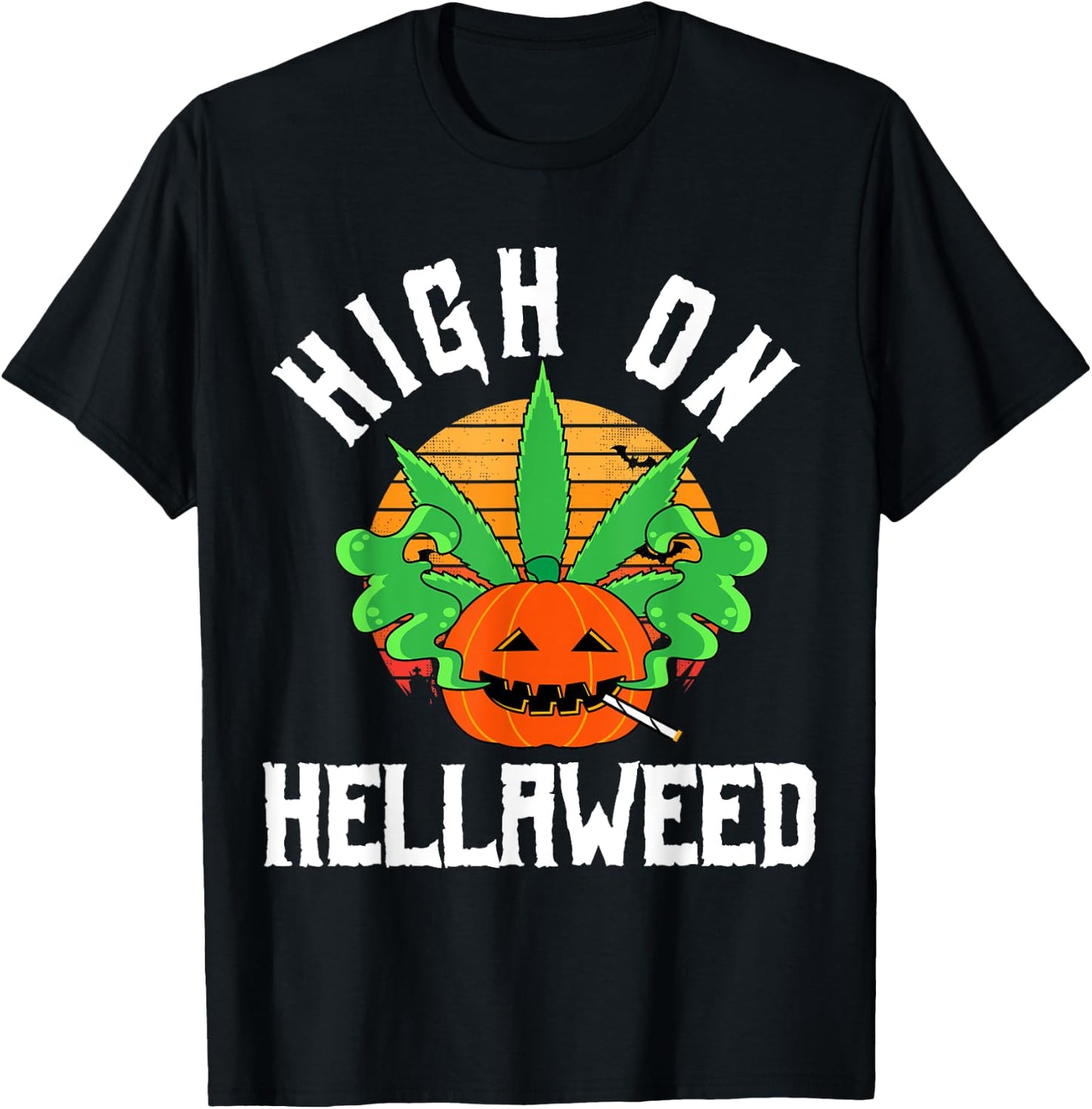 Pumpkin Smoking Weed Costume Retro Funny Halloween Gifts T-Shirt - T-Shirt | Black