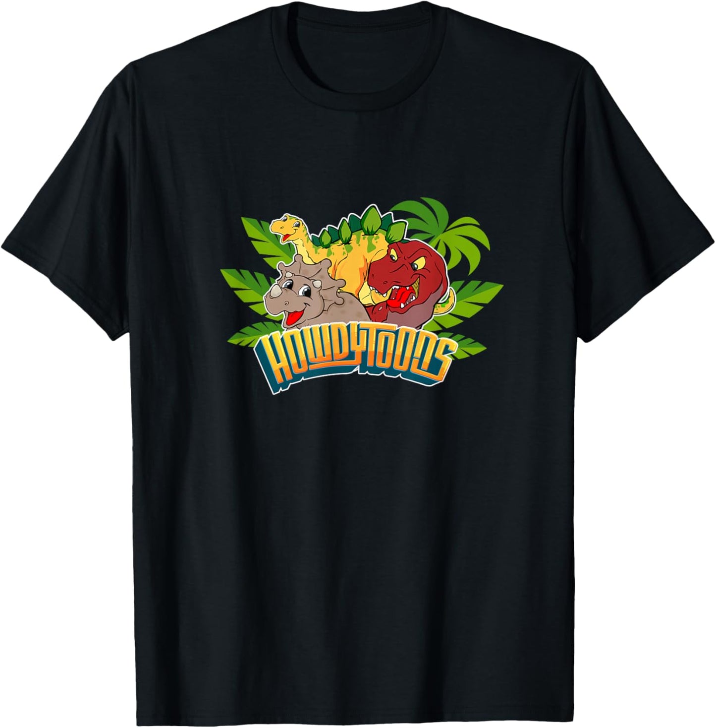 Howdytoons Dinostory: Terri vs T-Rex Kids Black Cartoon Tropical T-Shirt - T-Shirt | Black
