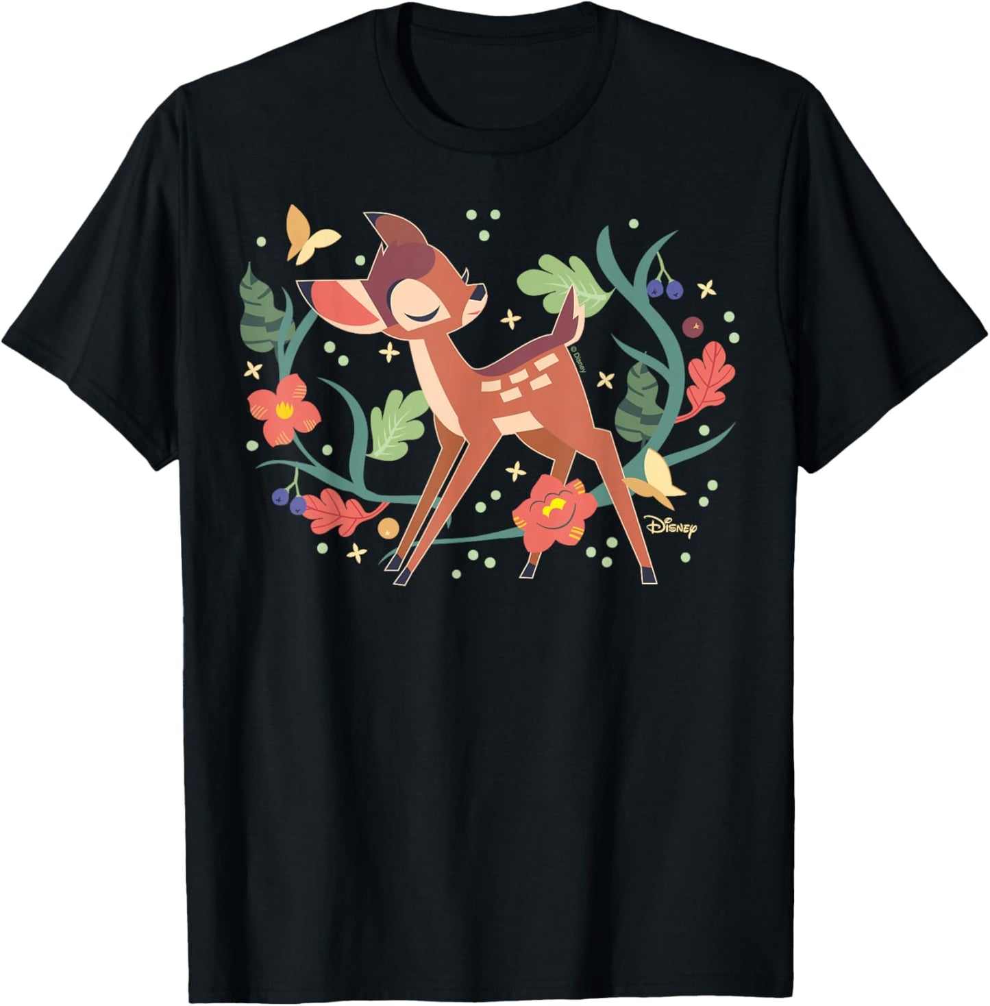 Disney Bambi - Plants Leaves And Flowers T-Shirt - T-Shirt | Black