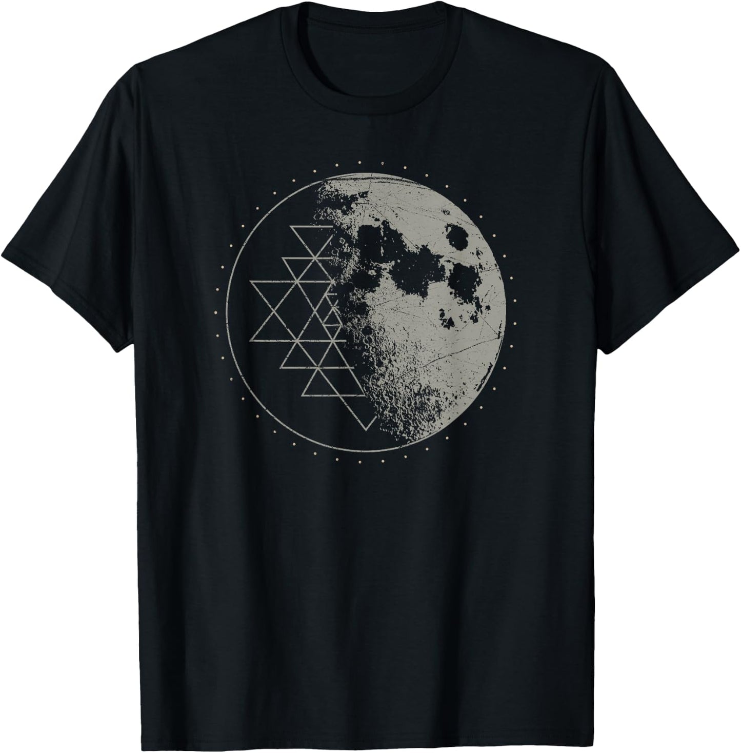 Sacred Geometry Sri Yantra Moon - Psychedelic Vintage Shirt T-Shirt - T-Shirt | Black