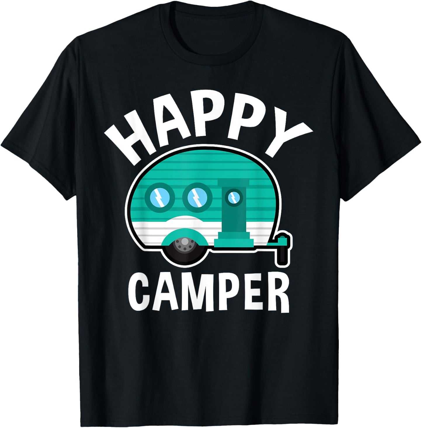 Happy Camper Camping Car Caravan Funny Vacation T-Shirt - T-Shirt | Black