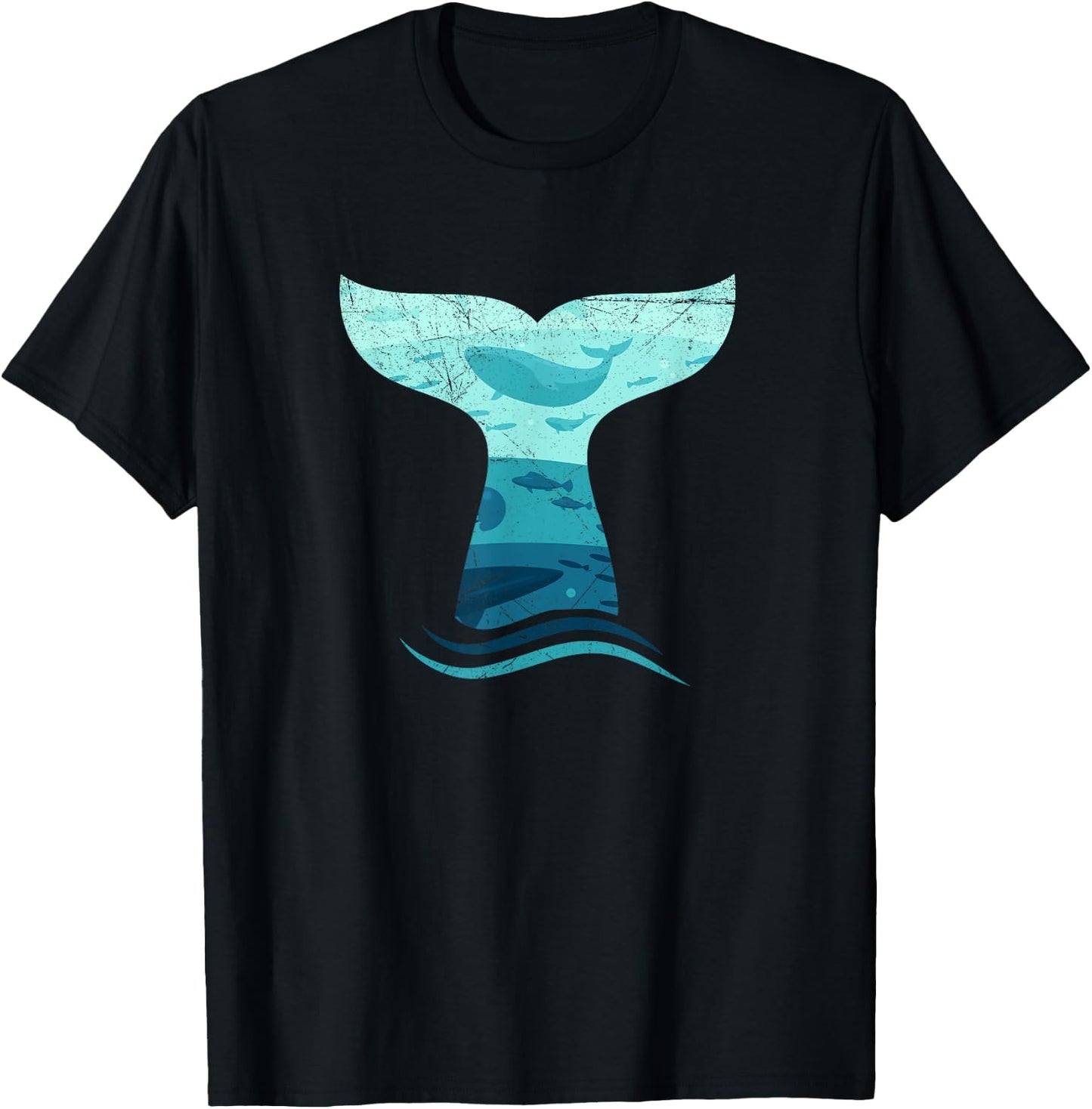 Whale Tail in Waves | Orca Ocean T-Shirt - T-Shirt | Black