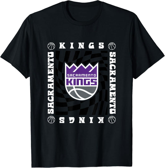 NBA Sacramento Kings Retro Checkerboard Wave T-Shirt - T-Shirt | Black