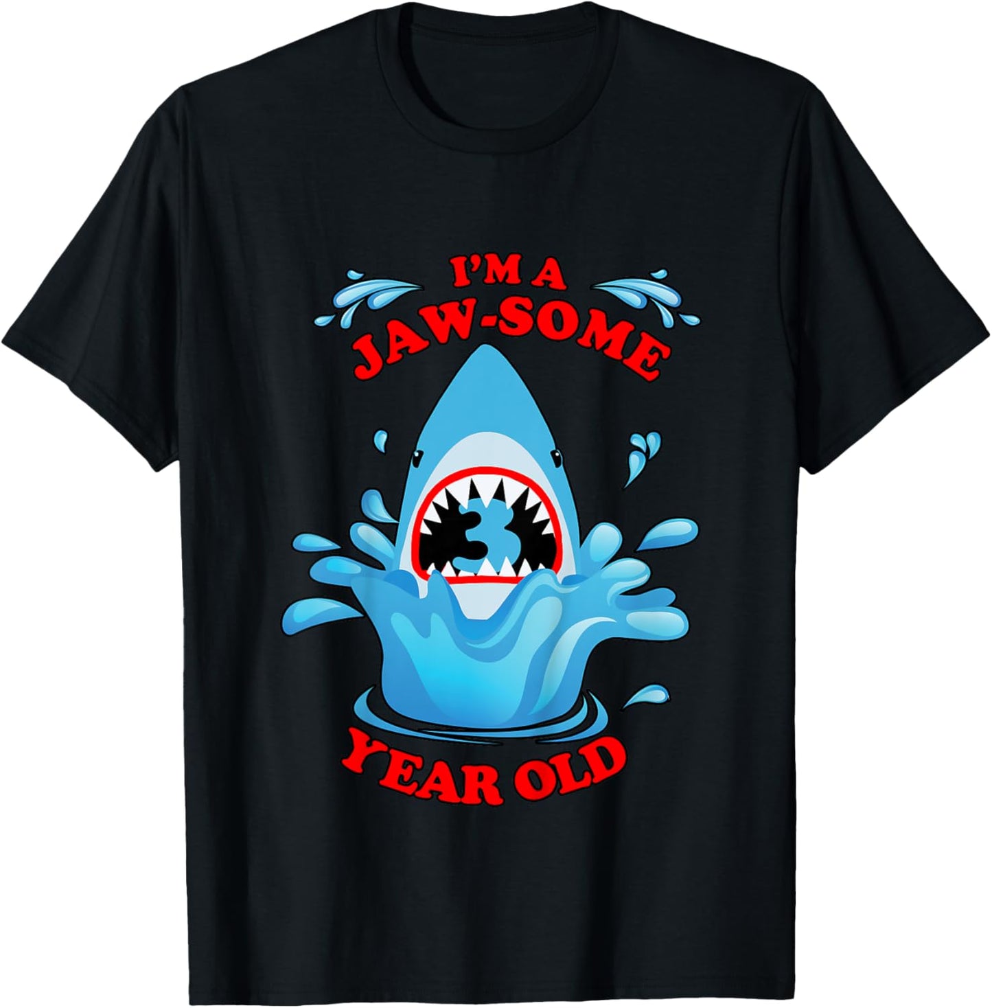 3rd Birthday Party for Shark Lover I'm a Jawsome 3 Year Old T-Shirt - T-Shirt | Black