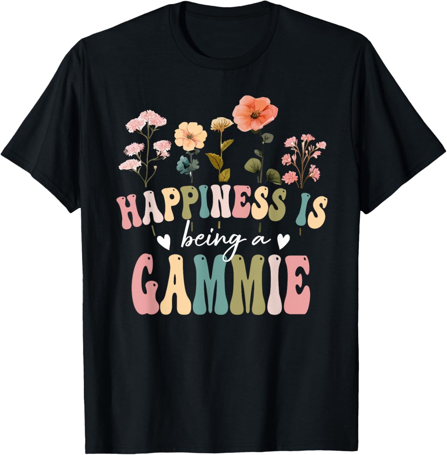 Happiness is Being a Gammie Floral Gammie Mother's Day T-Shirt - T-Shirt | Black