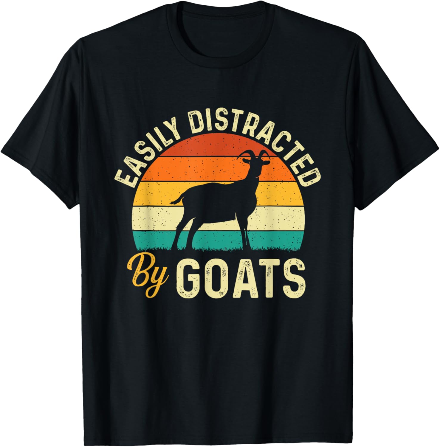Easily Distracted By Goats - Retro Vintage Goat Lover Farmer T-Shirt - T-Shirt | Black