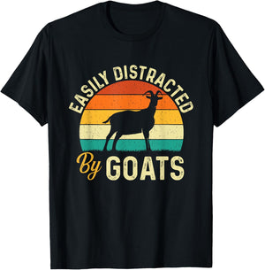 Easily Distracted By Goats - Retro Vintage Goat Lover Farmer T-Shirt - T-Shirt | Black