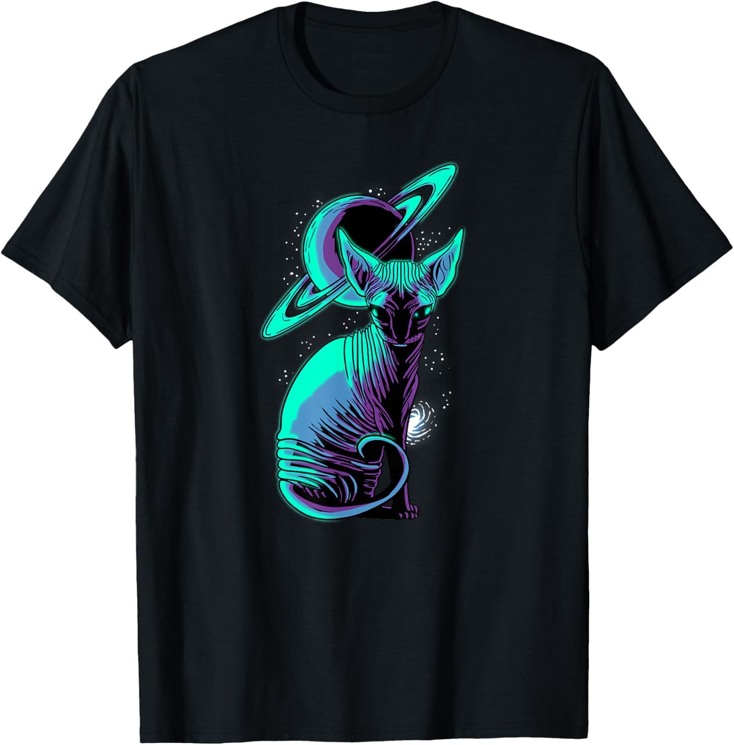 Galaxy Saturn Planet Sphynx Cool Cat Feline Cat Lover Gift Women Kids T-Shirt - T-Shirt | Black