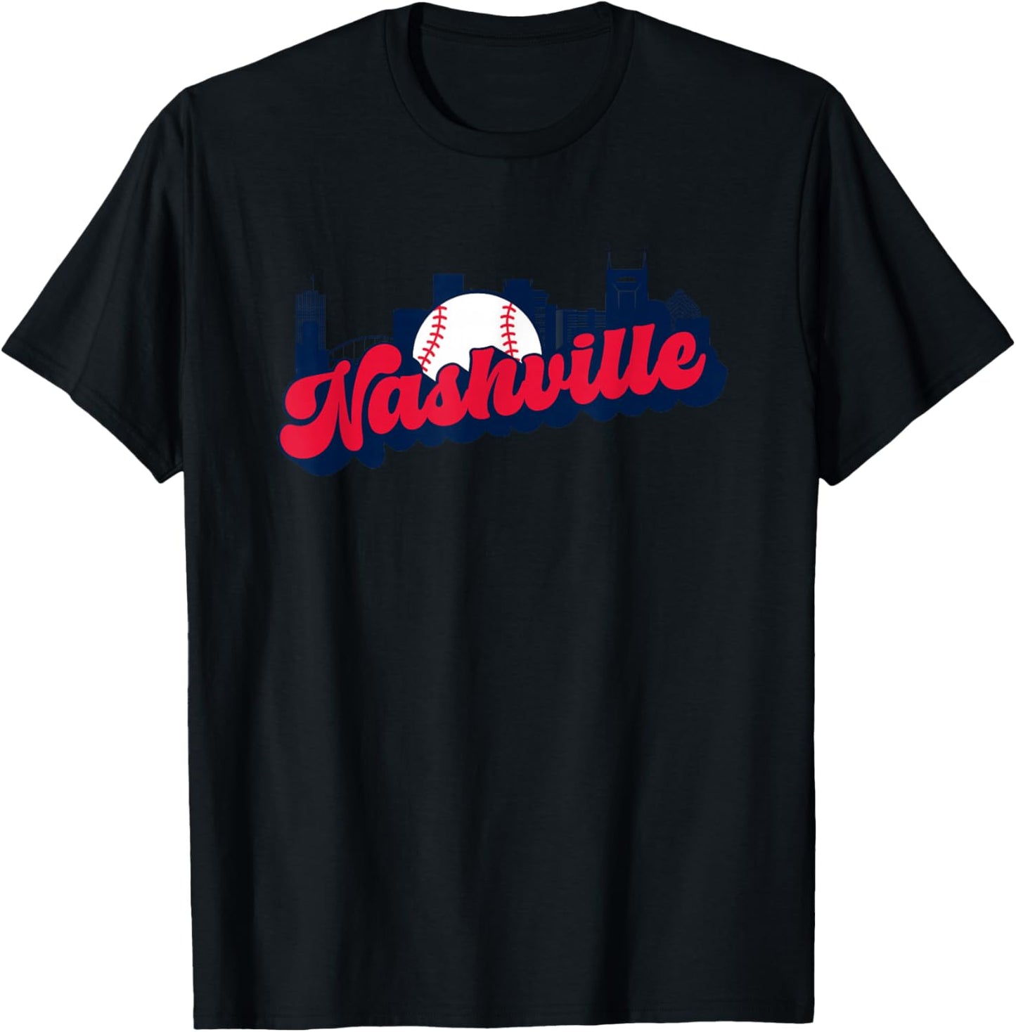 Nashville Baseball Vintage City Skyline Retro Baseball Lover T-Shirt - T-Shirt | Black