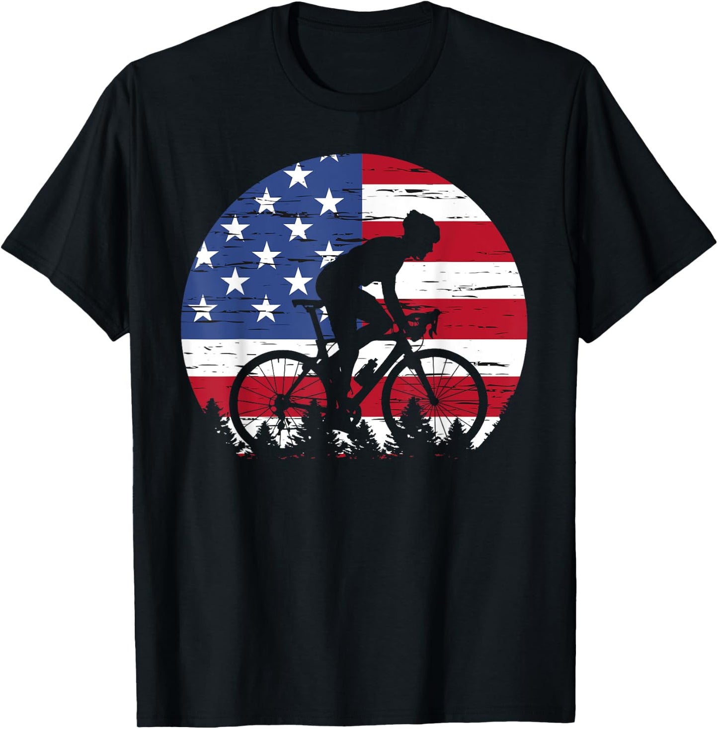 American Flag Bicycle Cycling 4th Of July Patriotic T-Shirt - T-Shirt | Black